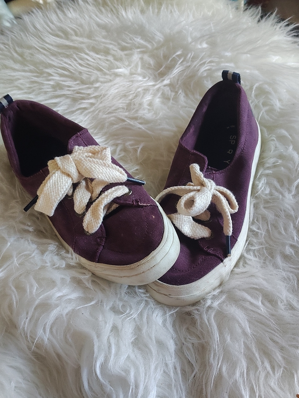 Sperry Plum Canvas Slip-On Sneakers with Cream Laces